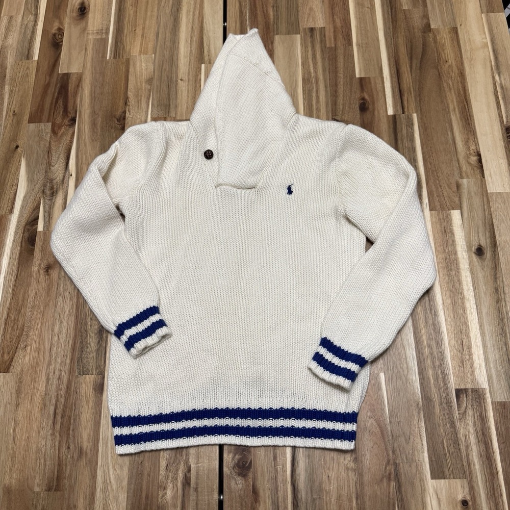 Polo Ralph Lauren Sweater Boys M 10-12 Ivory Shawl Neck Cricket Preppy Tennis